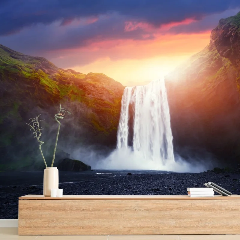 Fototapete sonnenuntergang am wasserfall – Wallnifity®