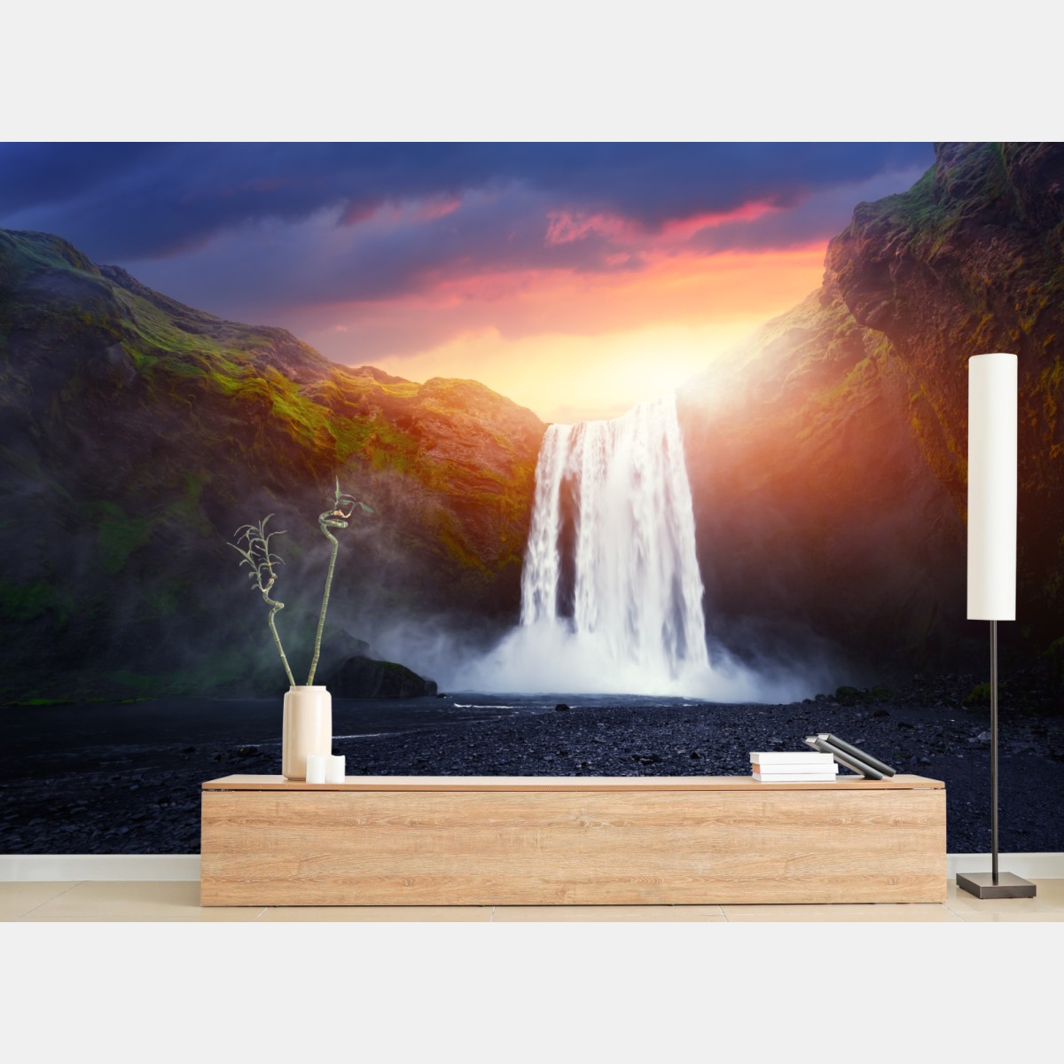 Fototapete sonnenuntergang am wasserfall – Wallnifity®