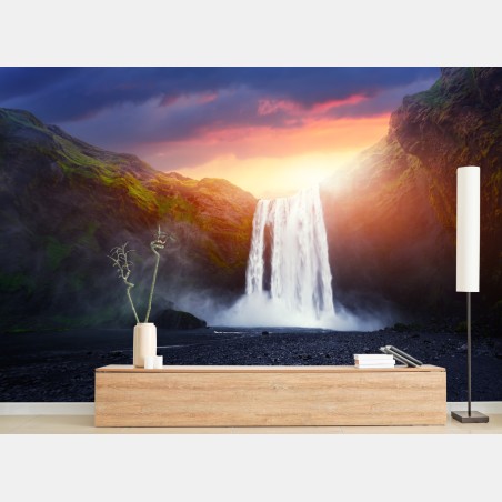 Fototapete sonnenuntergang am wasserfall – Wallnifity®