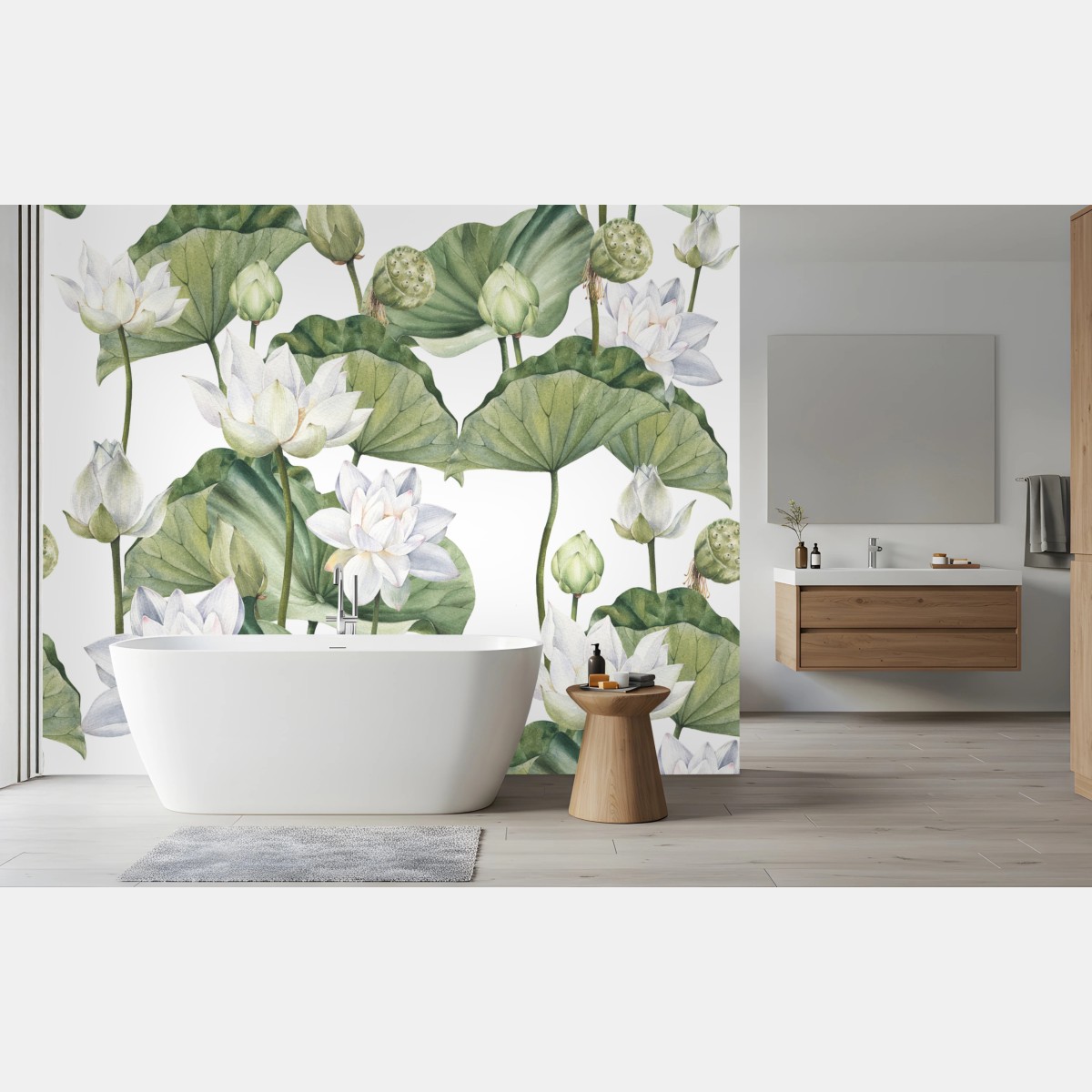 Fototapete weißer lotus aquarell botanisches muster – Wallnifity®