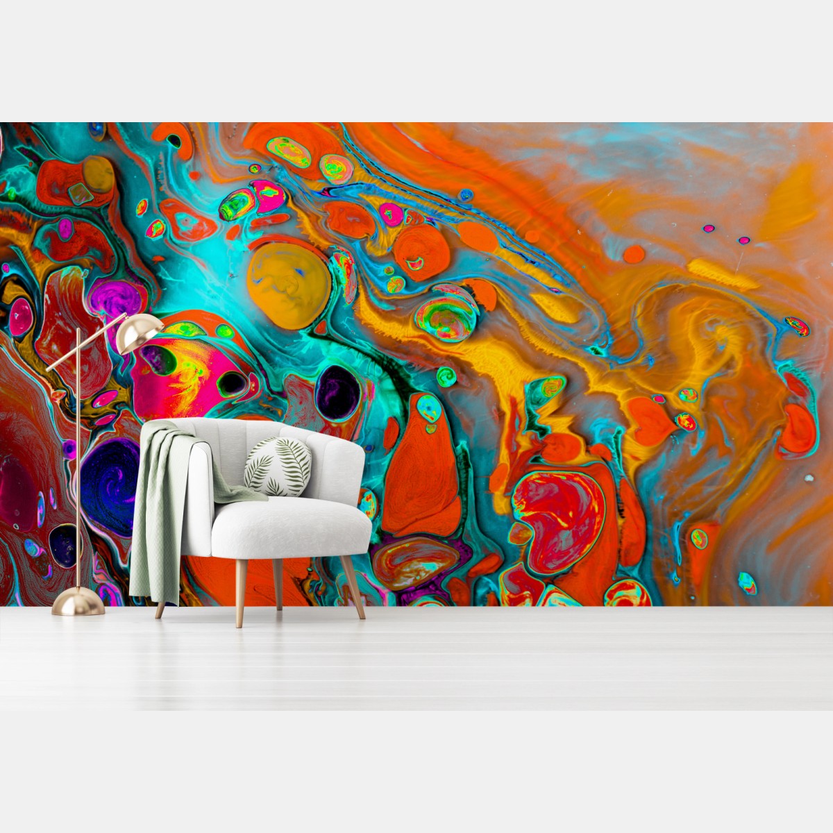 Fototapete Osmanische marmorierte abstraktion in türkis und orange – Wallnifity®