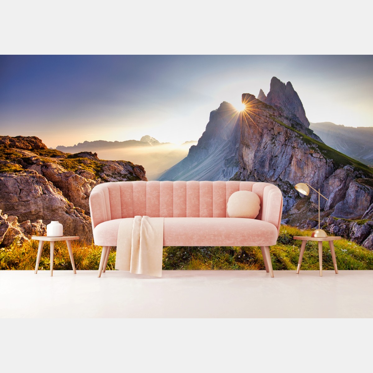 Fototapete sonnenaufgang über Seceda, Dolomiten – Wallnifity®