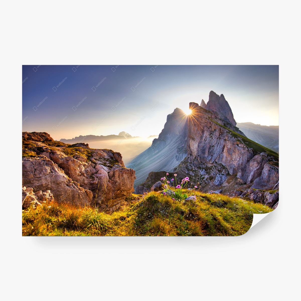 Fototapete sonnenaufgang über Seceda, Dolomiten – Wallnifity®