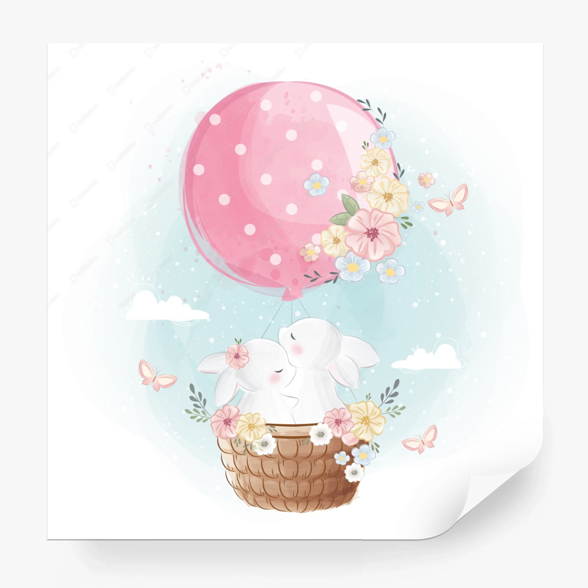 Fototapete süße kaninchen im blumigen ballon – Wallnifity®