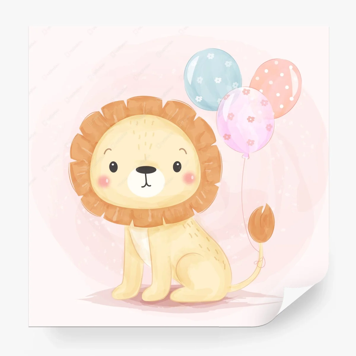 Fototapete süßer pastelllöwe mit luftballons – Wallnifity®