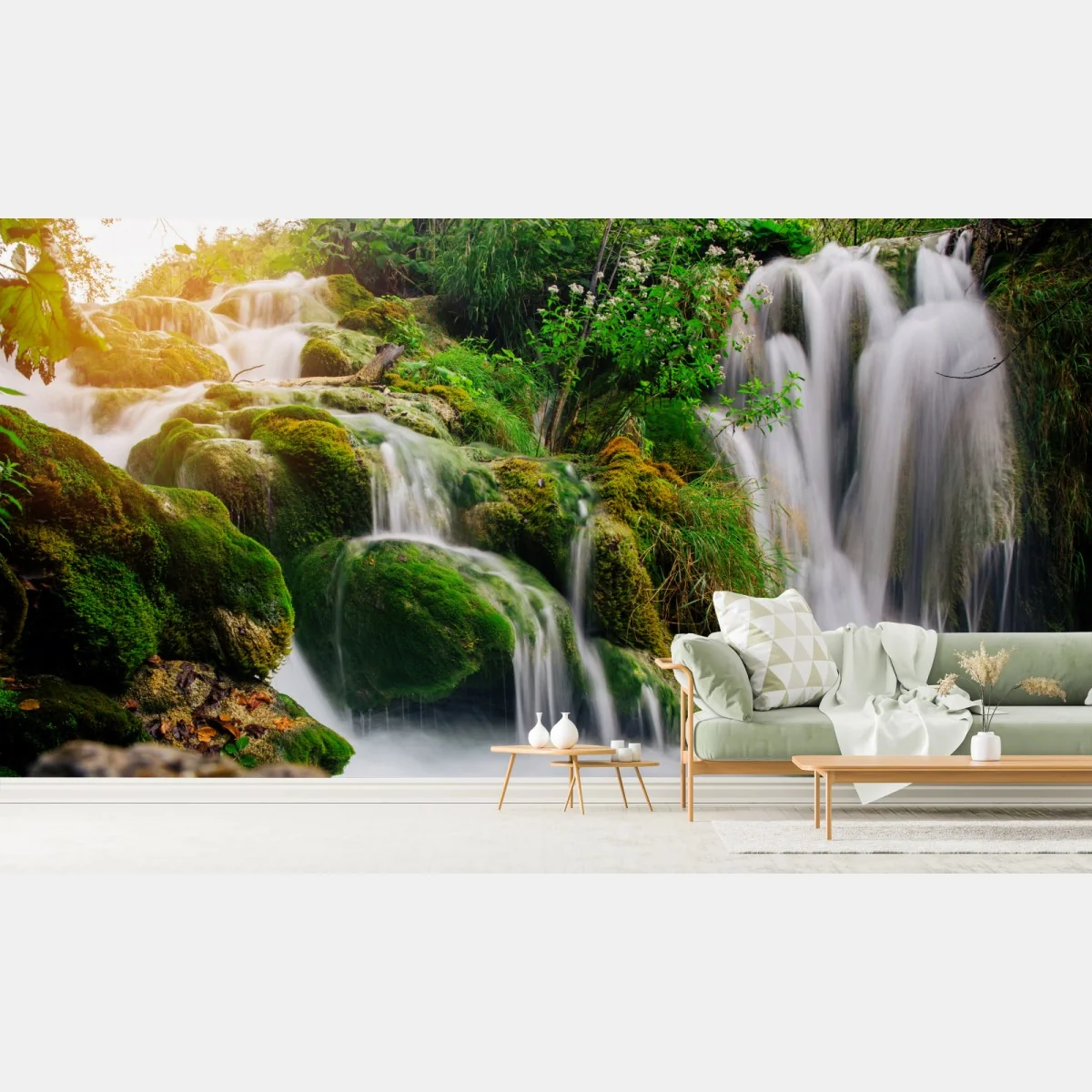 Fototapete moosbedeckter wasserfall im üppigen wald – Wallnifity® Fototapete moosbedeckter wasserfall im üppigen wald – Wallnifity®