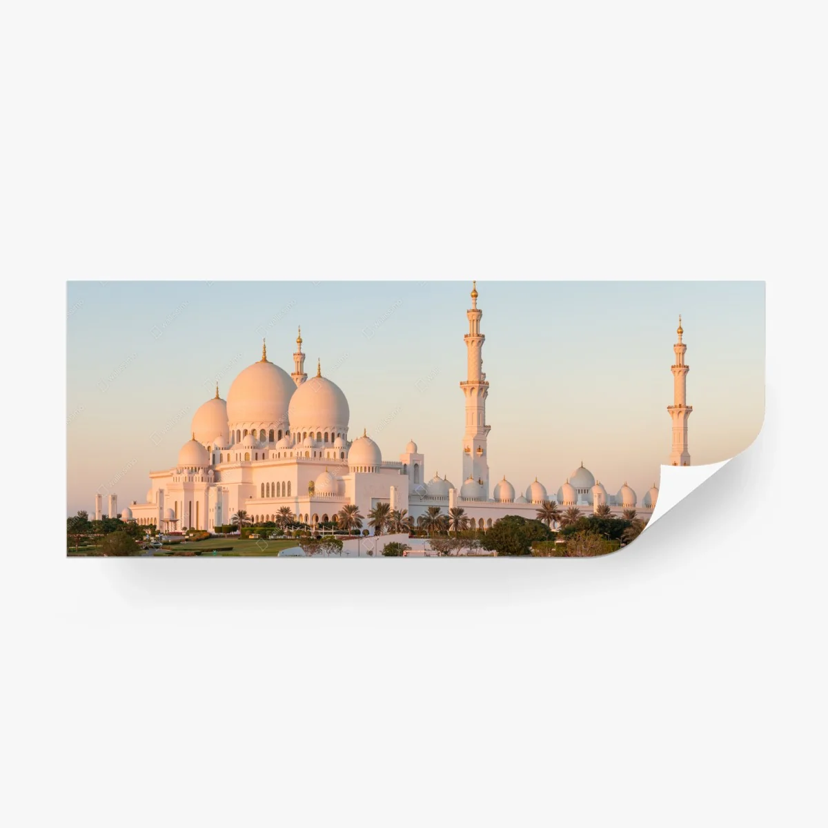 Fototapete weiße moschee mit kuppeln und minaretten bei sonnenuntergang – Wallnifity®