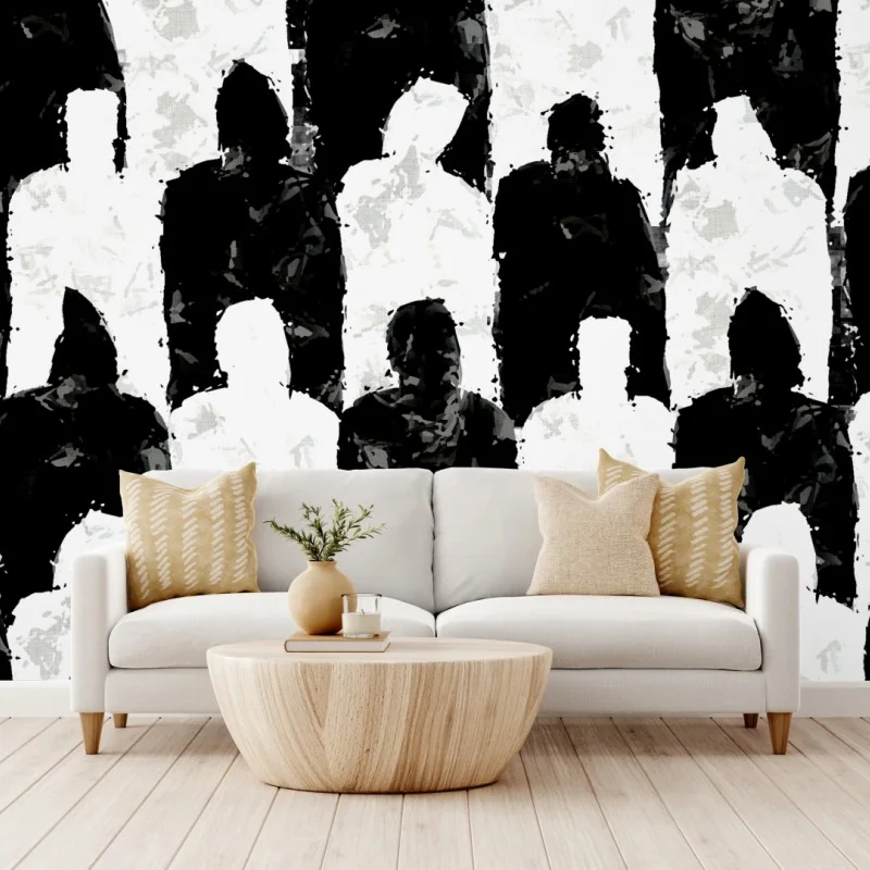 Fototapete monochrome wand aus anonymen figuren – Wallnifity®