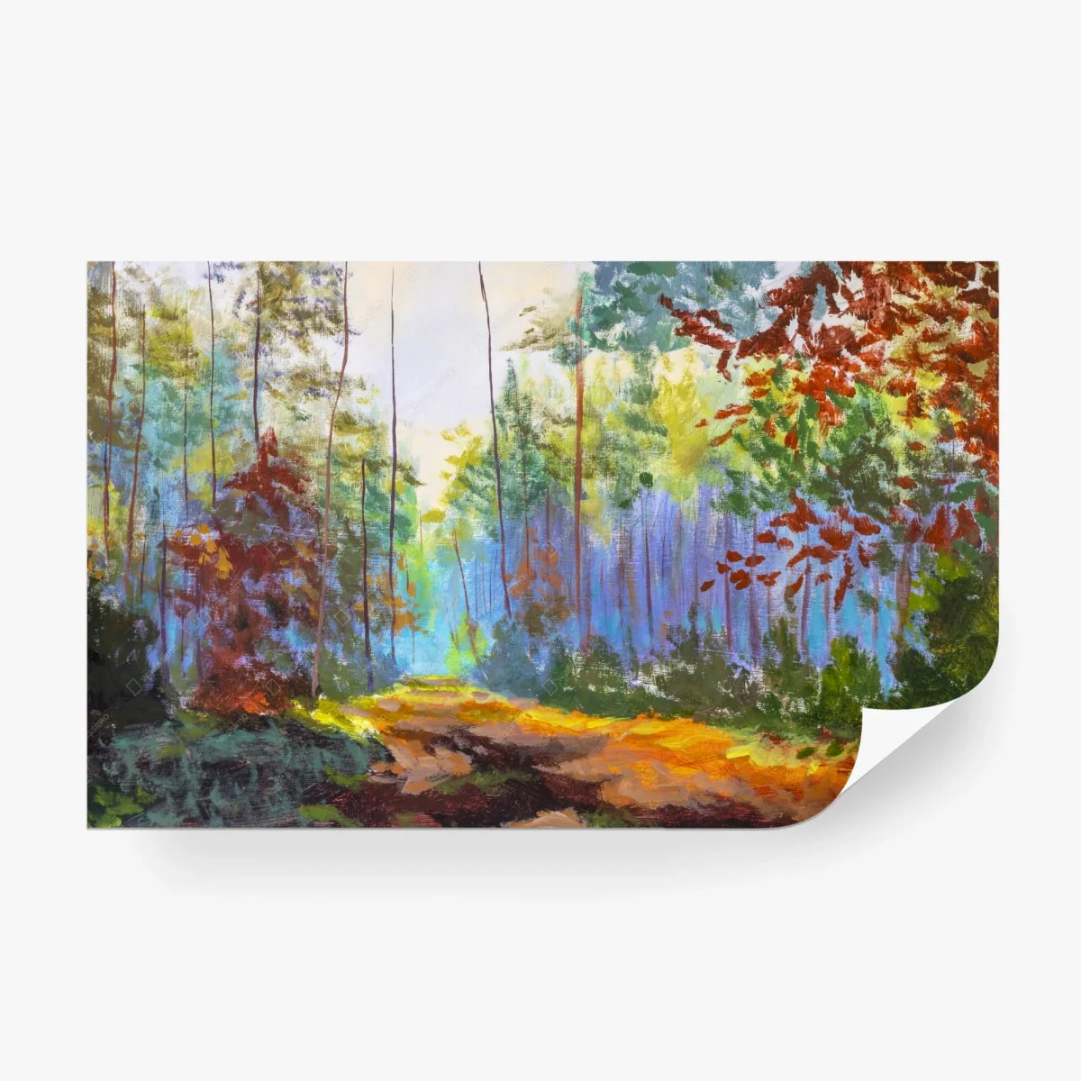 Fototapete sonniger herbstwaldweg im impressionismus – Wallnifity®