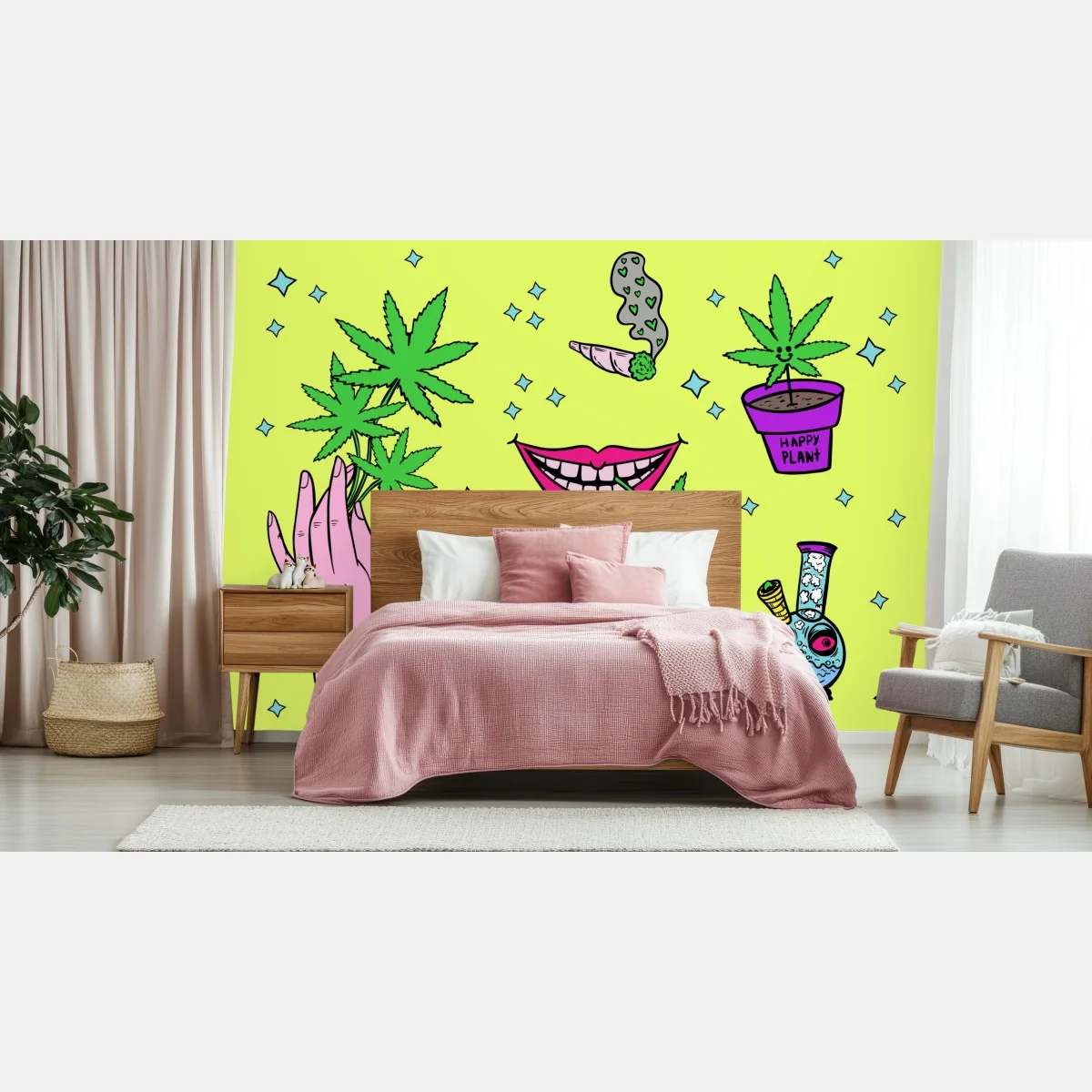Fototapete neon cannabis pop-art-collage – Wallnifity® Fototapete neon cannabis pop-art-collage – Wallnifity®