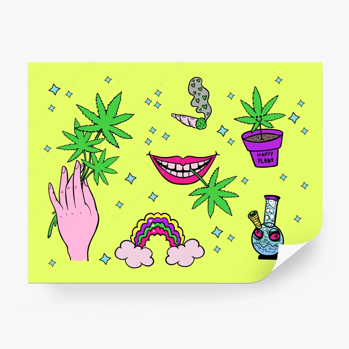 Fototapete neon cannabis pop-art-collage – Wallnifity® Fototapete neon cannabis pop-art-collage – Wallnifity®