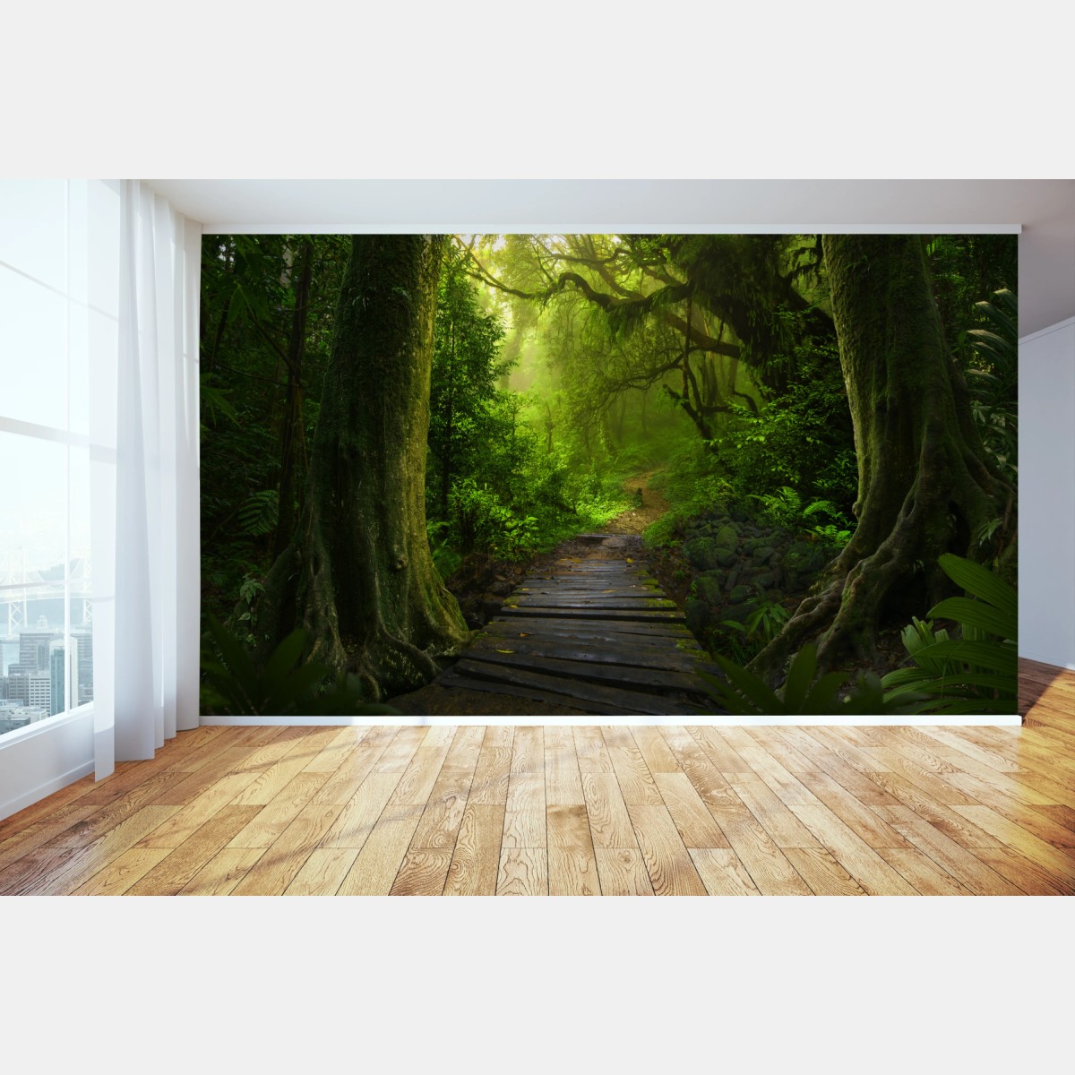 Fototapete smaragdgrüner waldpfad – Wallnifity®