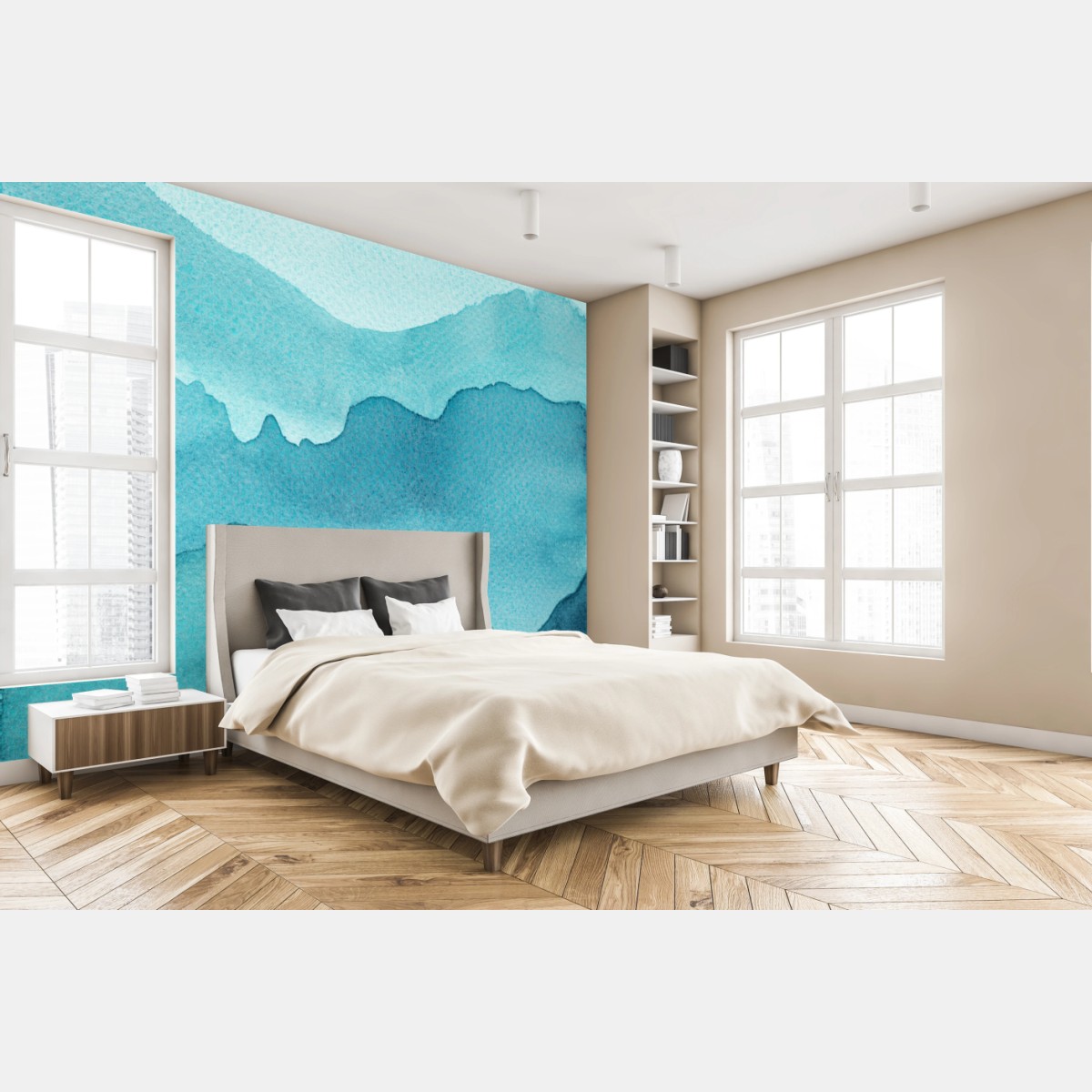 Fototapete türkise aquarellberglandschaft – Wallnifity®