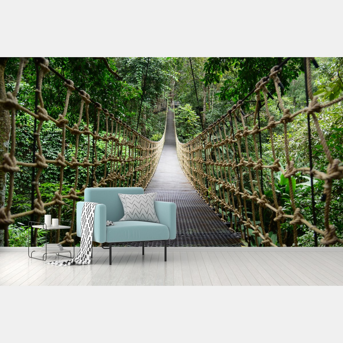 Fototapete hängende brücke durch dichten wald – Wallnifity®