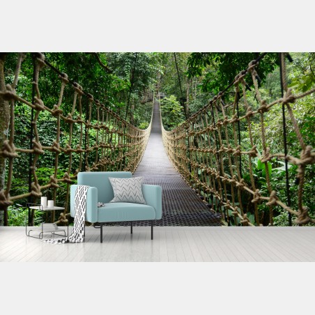 Fototapete hängende brücke durch dichten wald – Wallnifity®