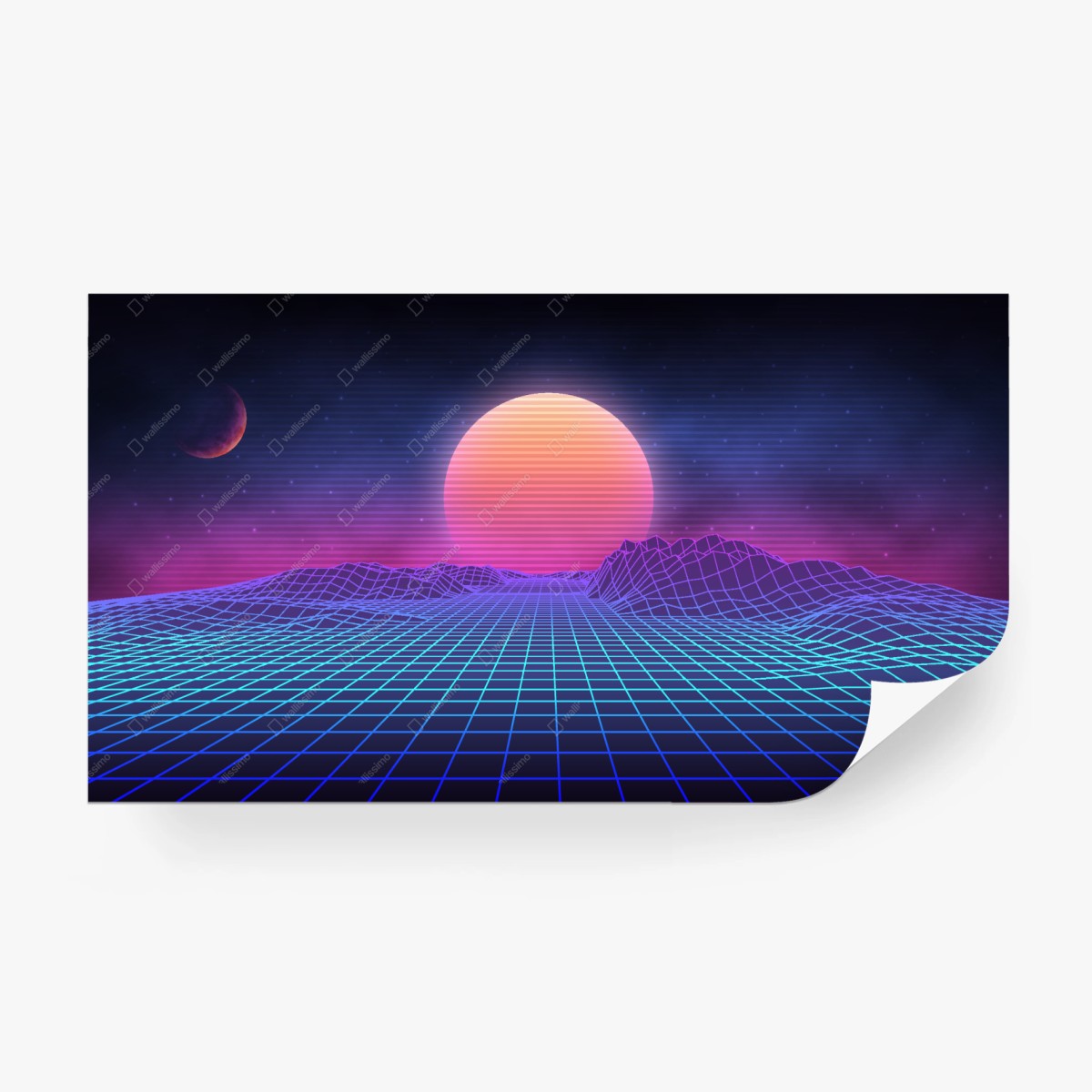 Fototapete synthwave neon sonnenuntergang auf gitter – Wallnifity®