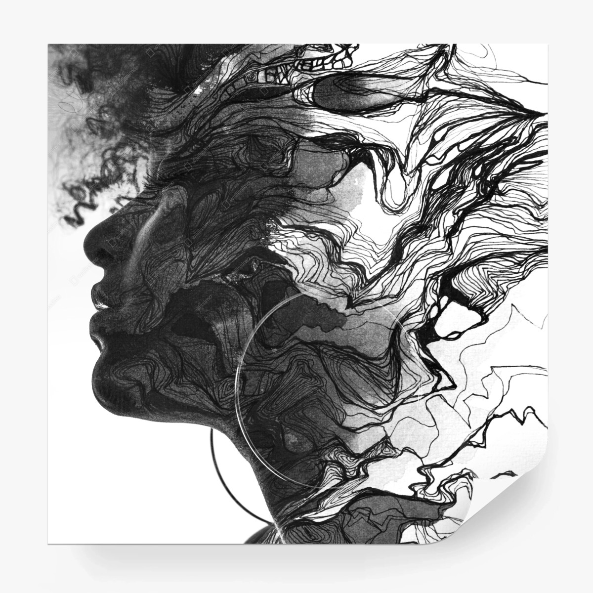 Fototapete gezeichnete silhouette: abstraktes weibliches porträt – Wallnifity®