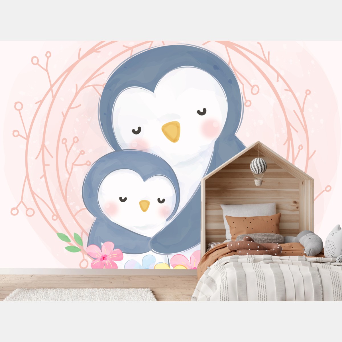 Fototapete kuschelnde pinguine in pastell – Wallnifity®