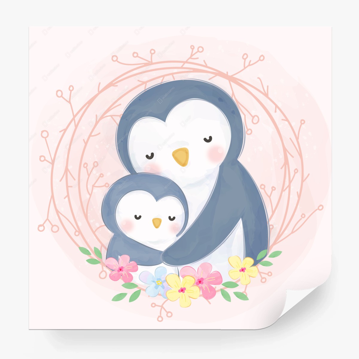 Fototapete kuschelnde pinguine in pastell – Wallnifity®