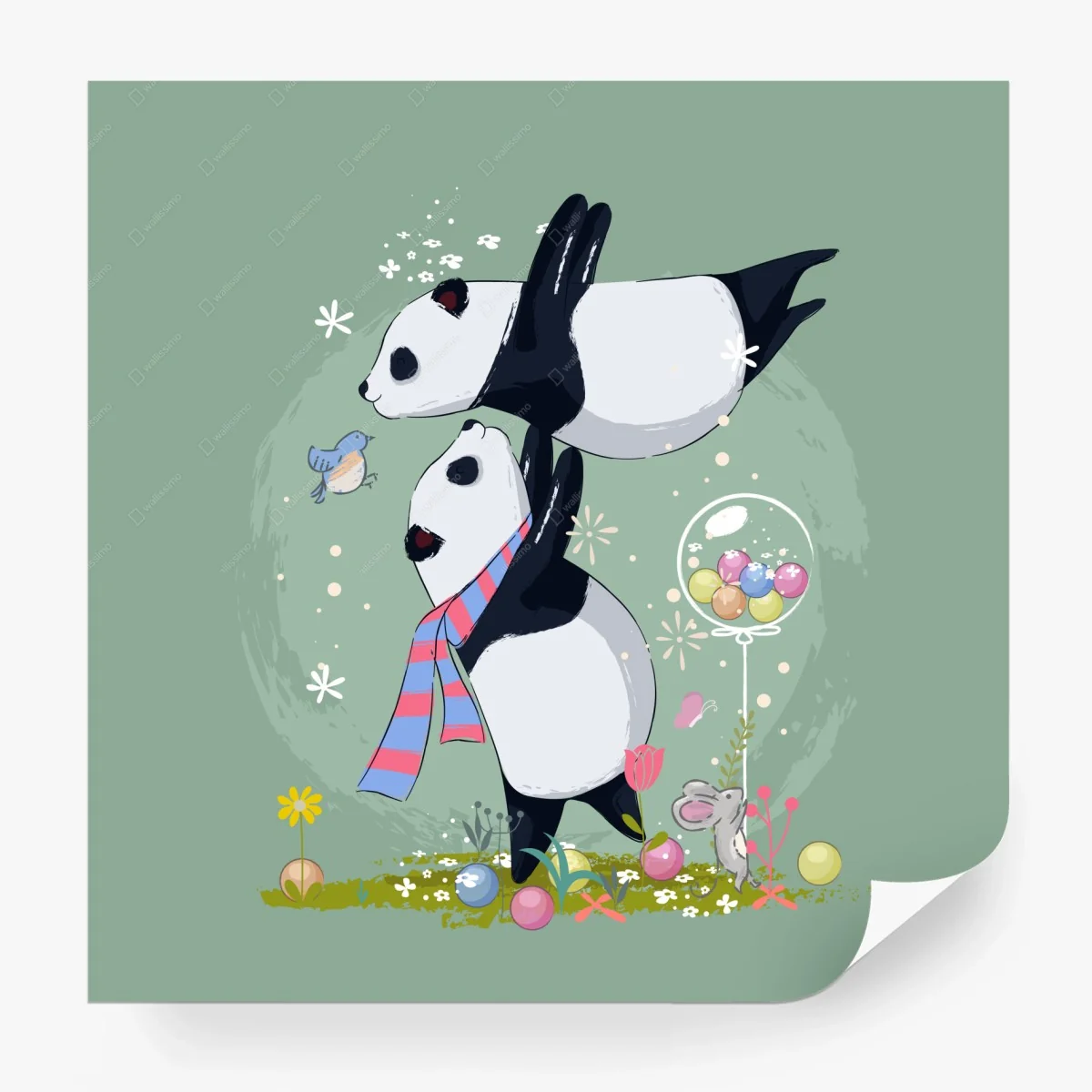 Fototapete verspielte pandafreunde kinderzimmer illustration – Wallnifity®