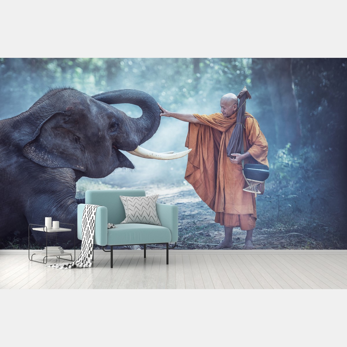 Fototapete buddhistischer mönch und elefant in Thailand – Wallnifity®