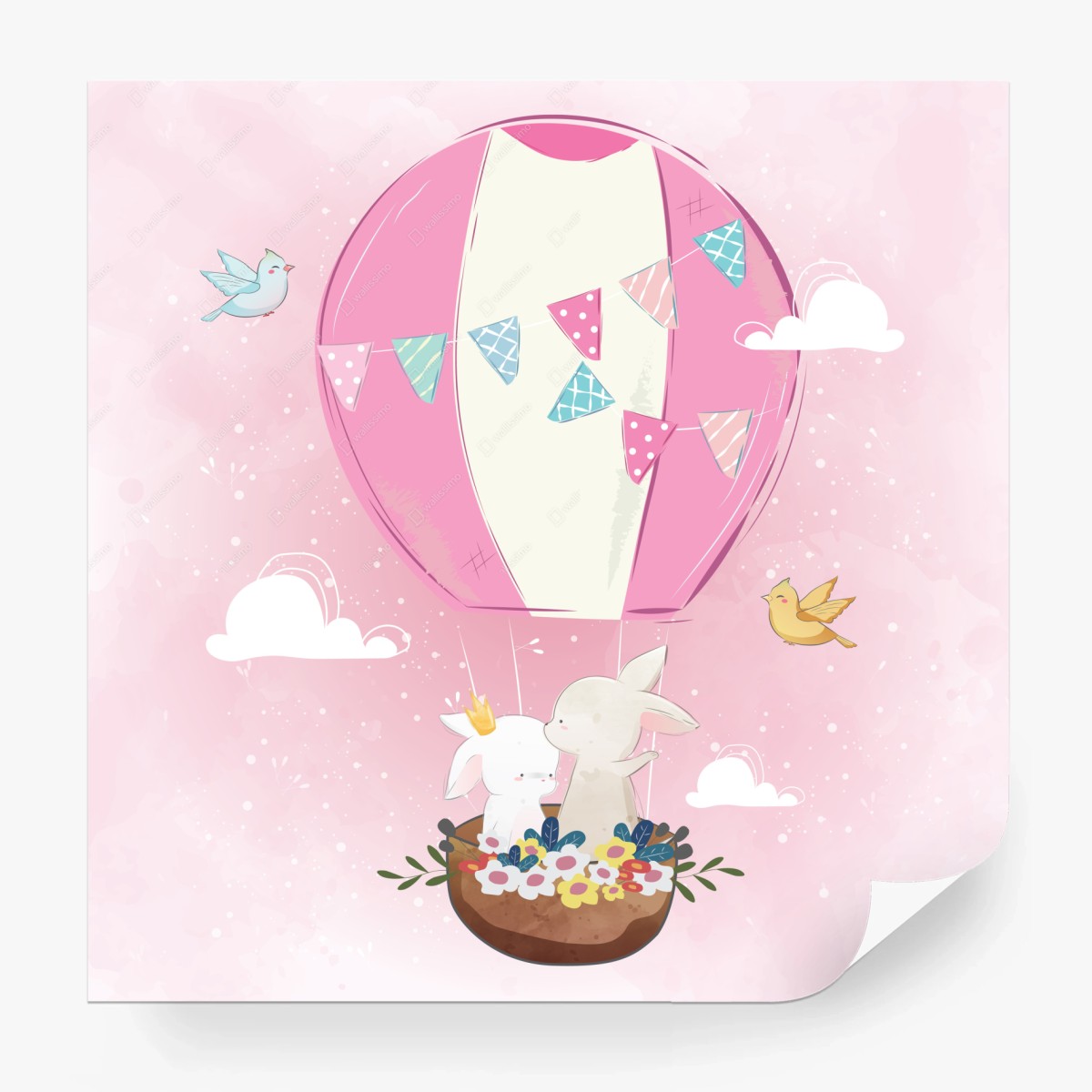 Fototapete süße hasen im rosa luftballon – Wallnifity®