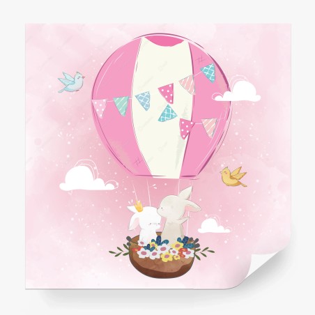 Fototapete süße hasen im rosa luftballon – Wallnifity®