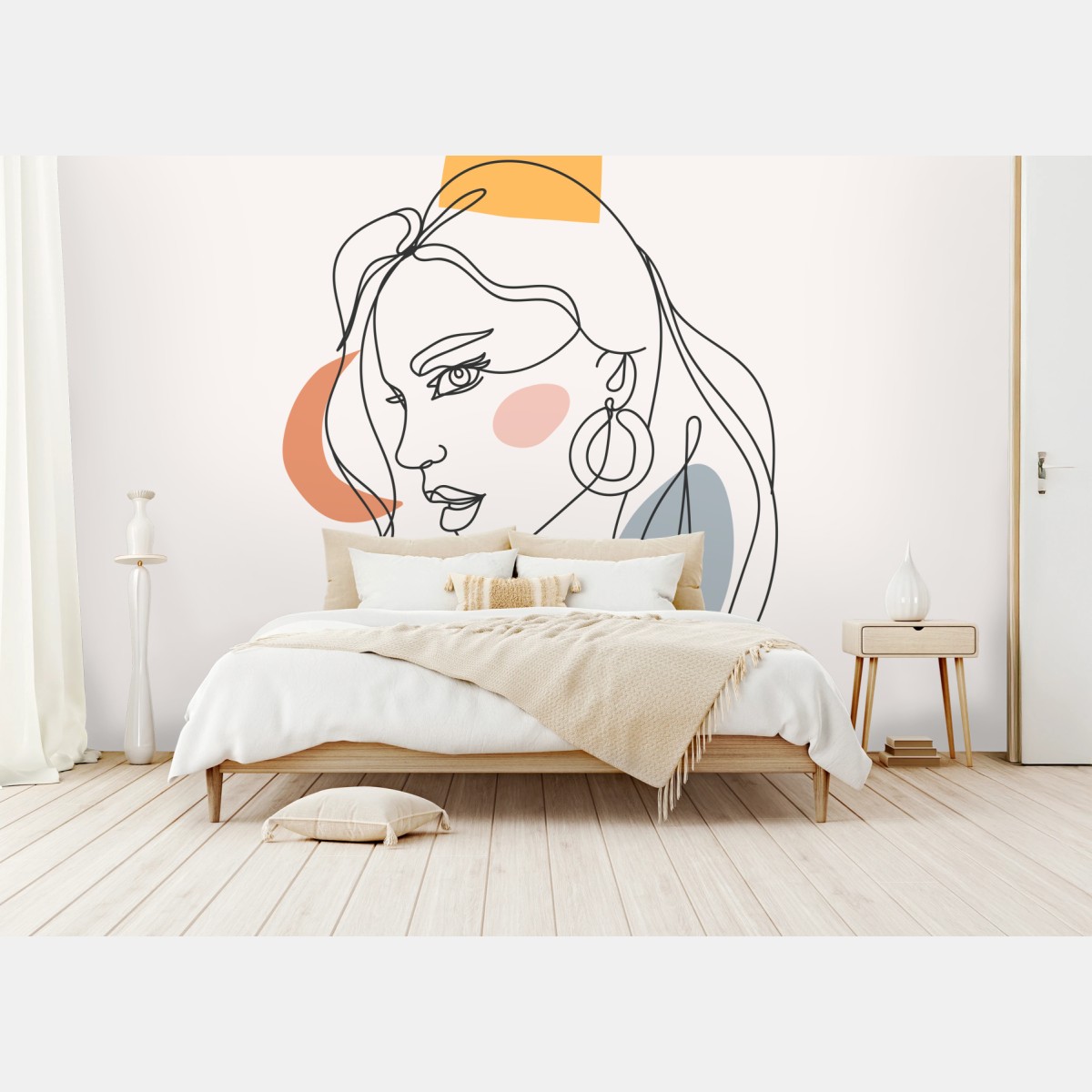 Fototapete minimalistisches pastell linienporträt mit krone – Wallnifity®