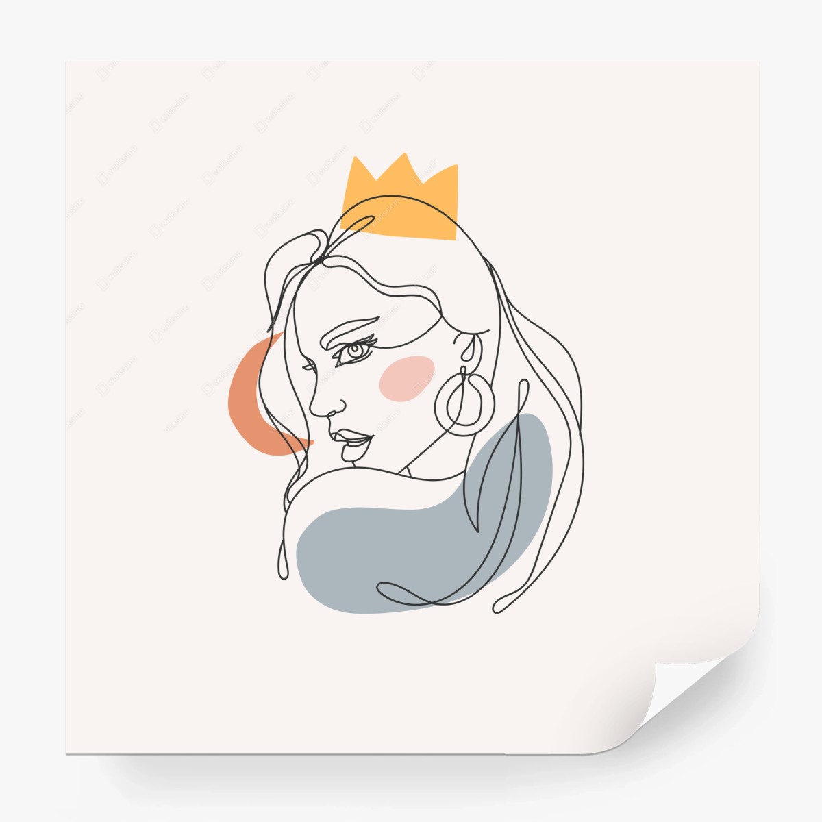 Fototapete minimalistisches pastell linienporträt mit krone – Wallnifity®