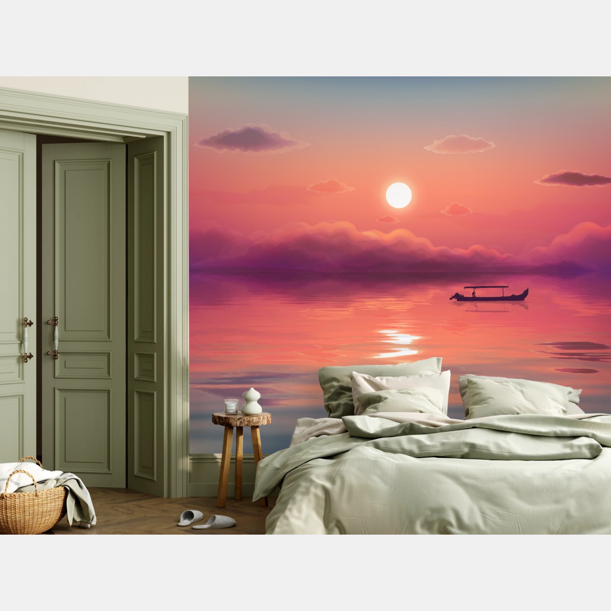 Fototapete sanfter pastellsonnenuntergang über dem meer – Wallnifity® Fototapete sanfter pastellsonnenuntergang über dem meer – Wallnifity®