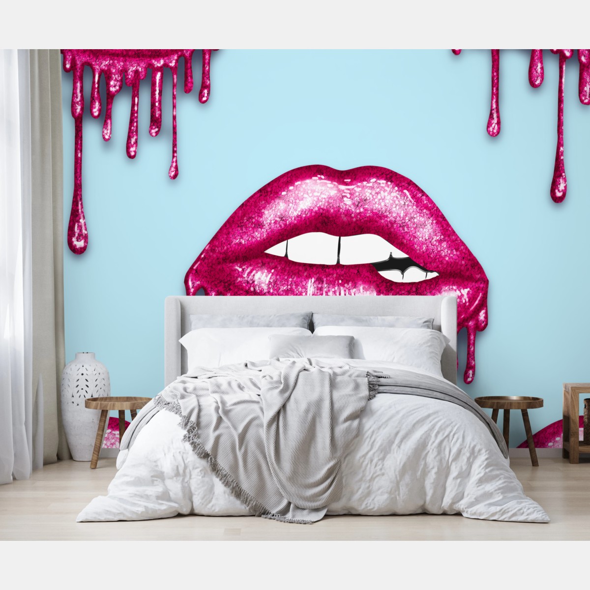 Fototapete glitzernde tropfende lippen im pop-art-stil – Wallnifity®