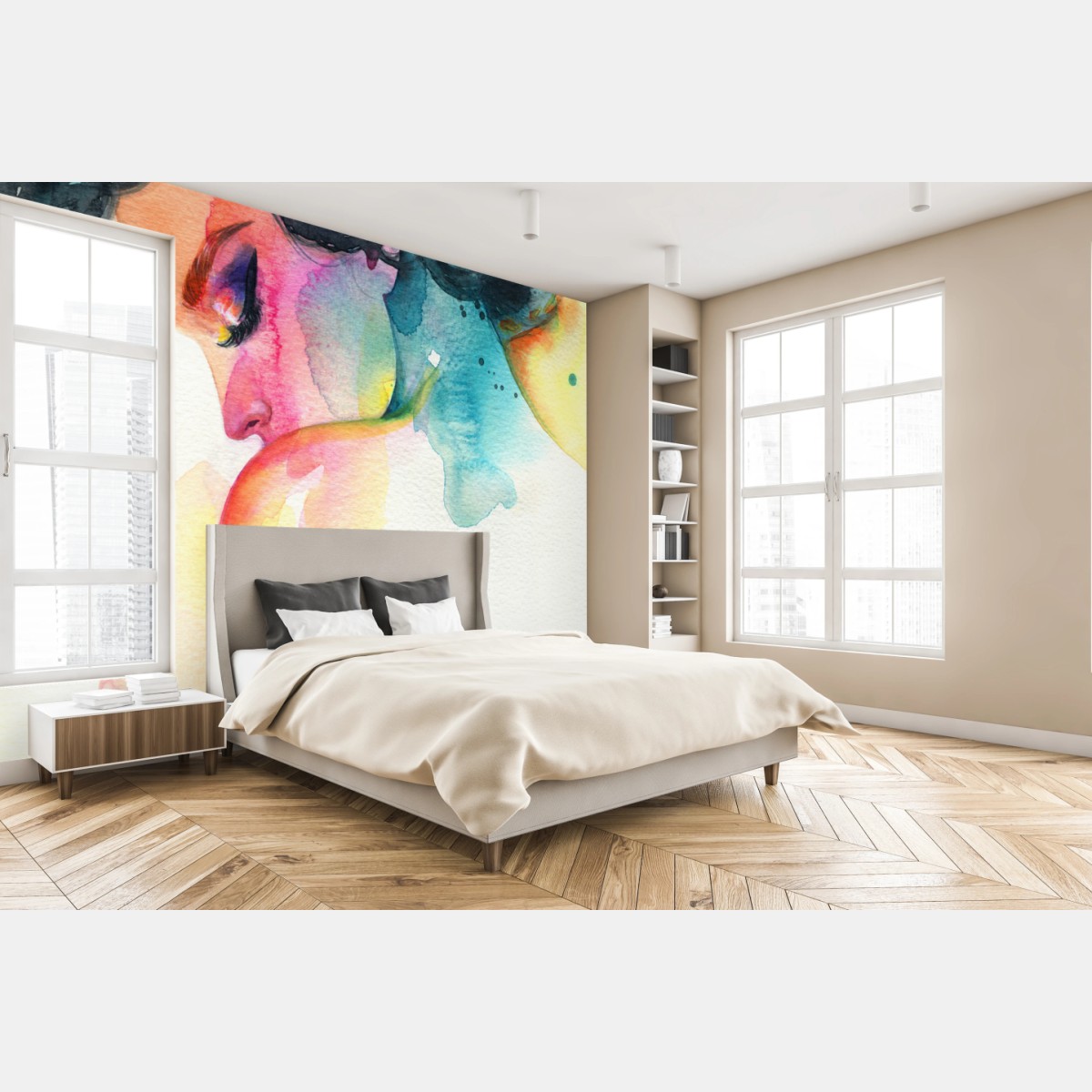 Fototapete träumerisches aquarellporträt im profil – Wallnifity®