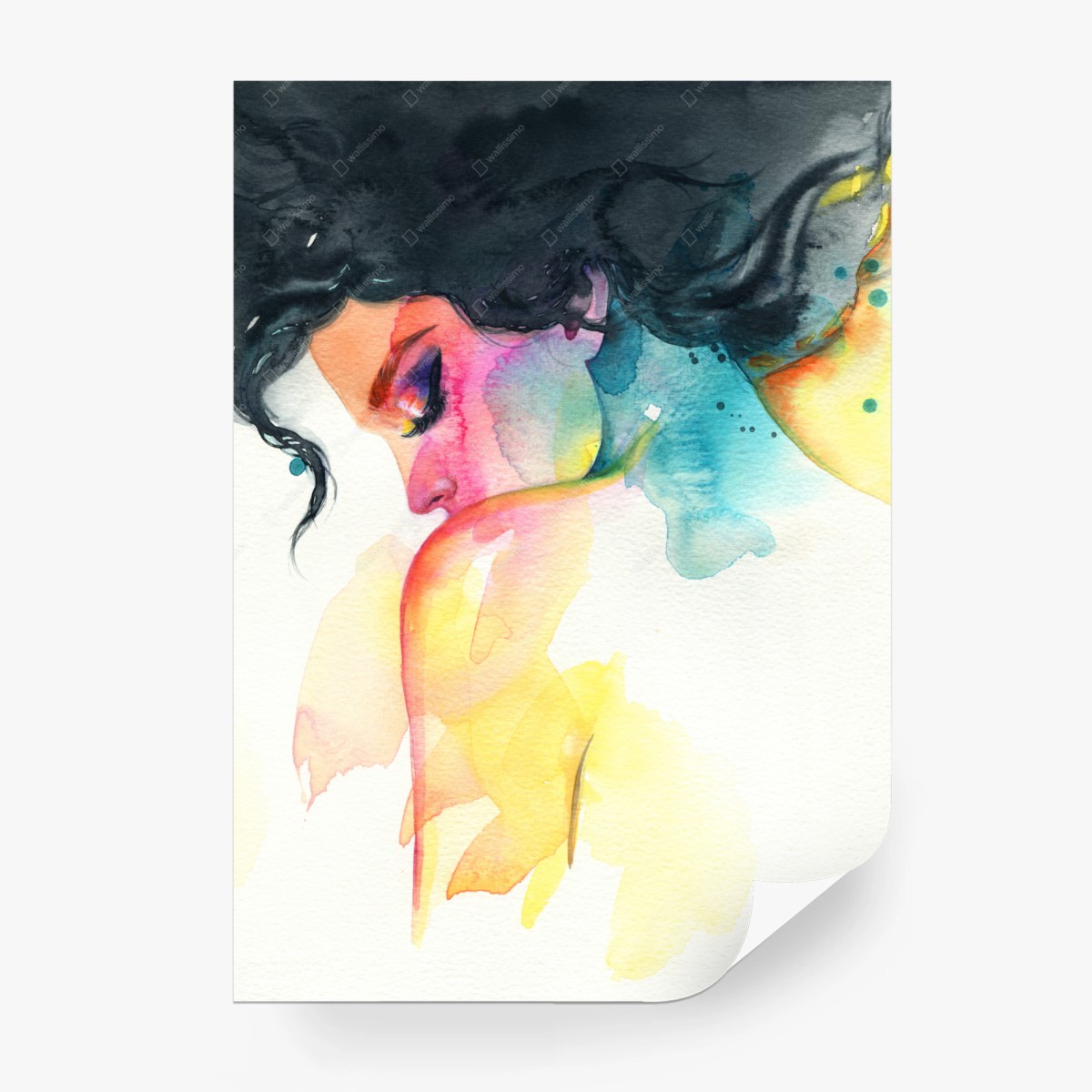 Fototapete träumerisches aquarellporträt im profil – Wallnifity®