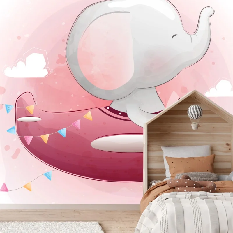 Fototapete süßer elefant im rosa flugzeug – Wallnifity® Fototapete süßer elefant im rosa flugzeug – Wallnifity®