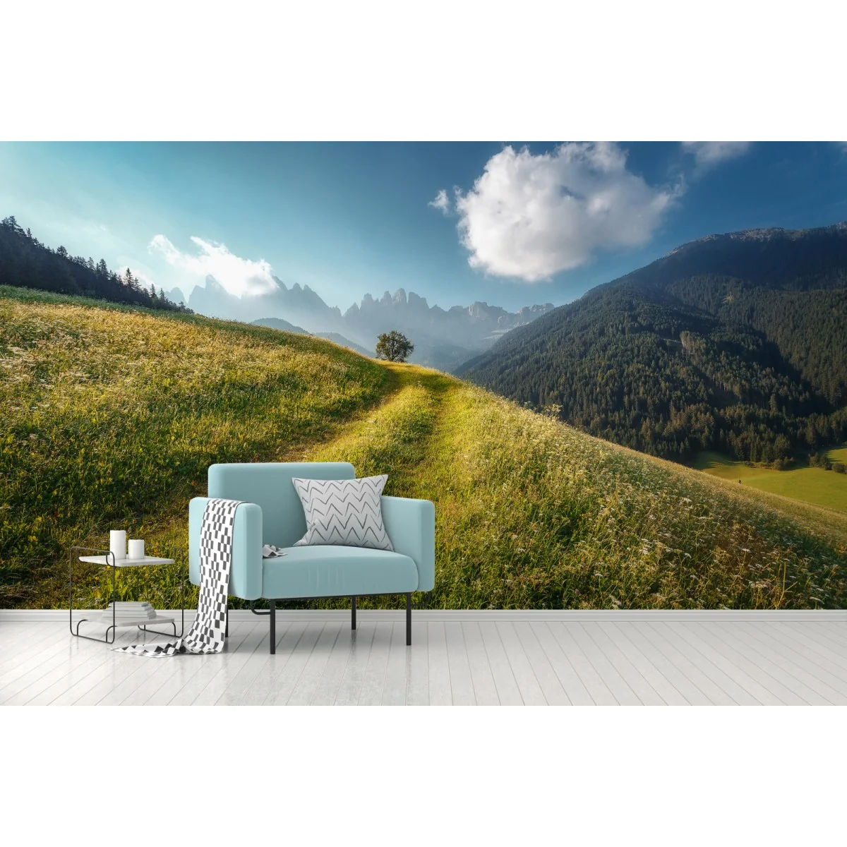 Fototapete idyllische alpenwiese in den Dolomiten – Wallnifity® Fototapete idyllische alpenwiese in den Dolomiten – Wallnifity®