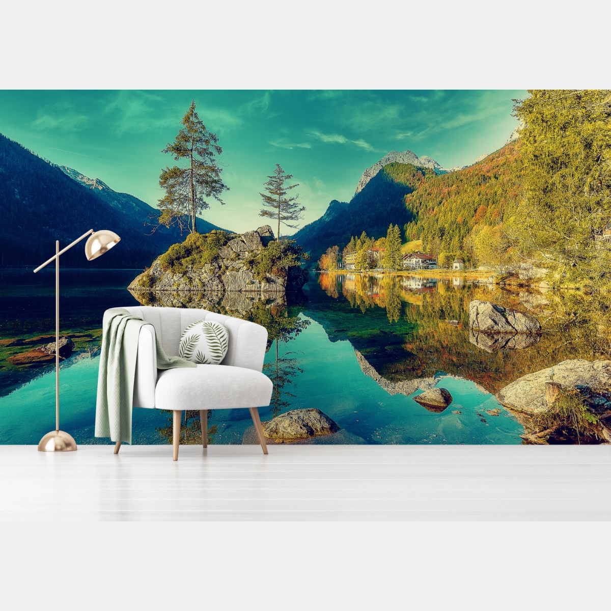 Fototapete Hintersee alpensee mit spiegelung – Wallnifity®