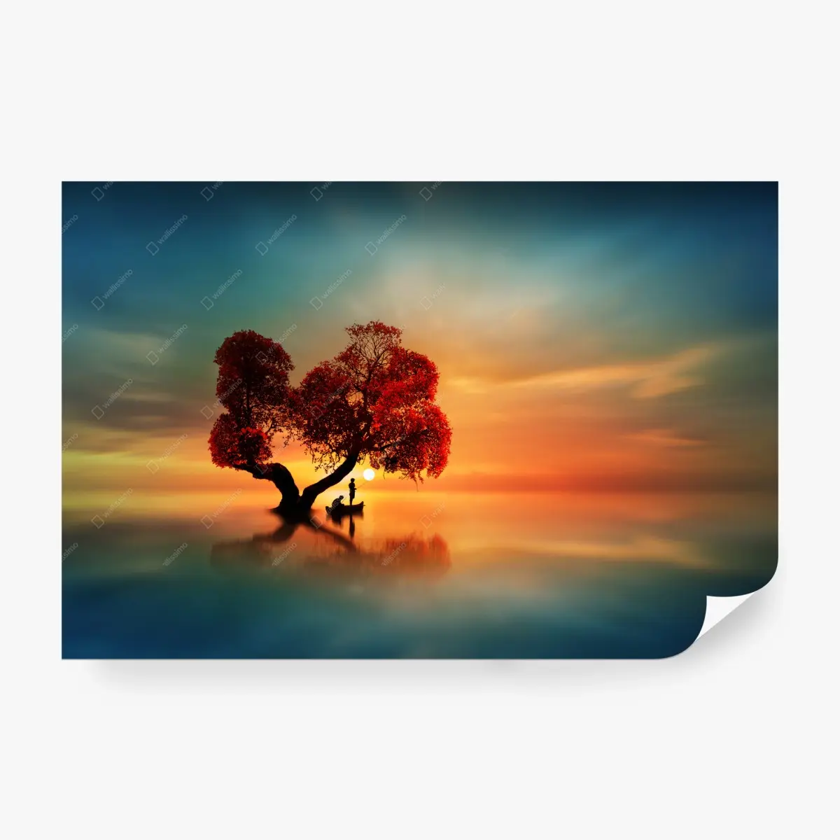 Fototapete einsamer roter baum im sonnenuntergang – Wallnifity®