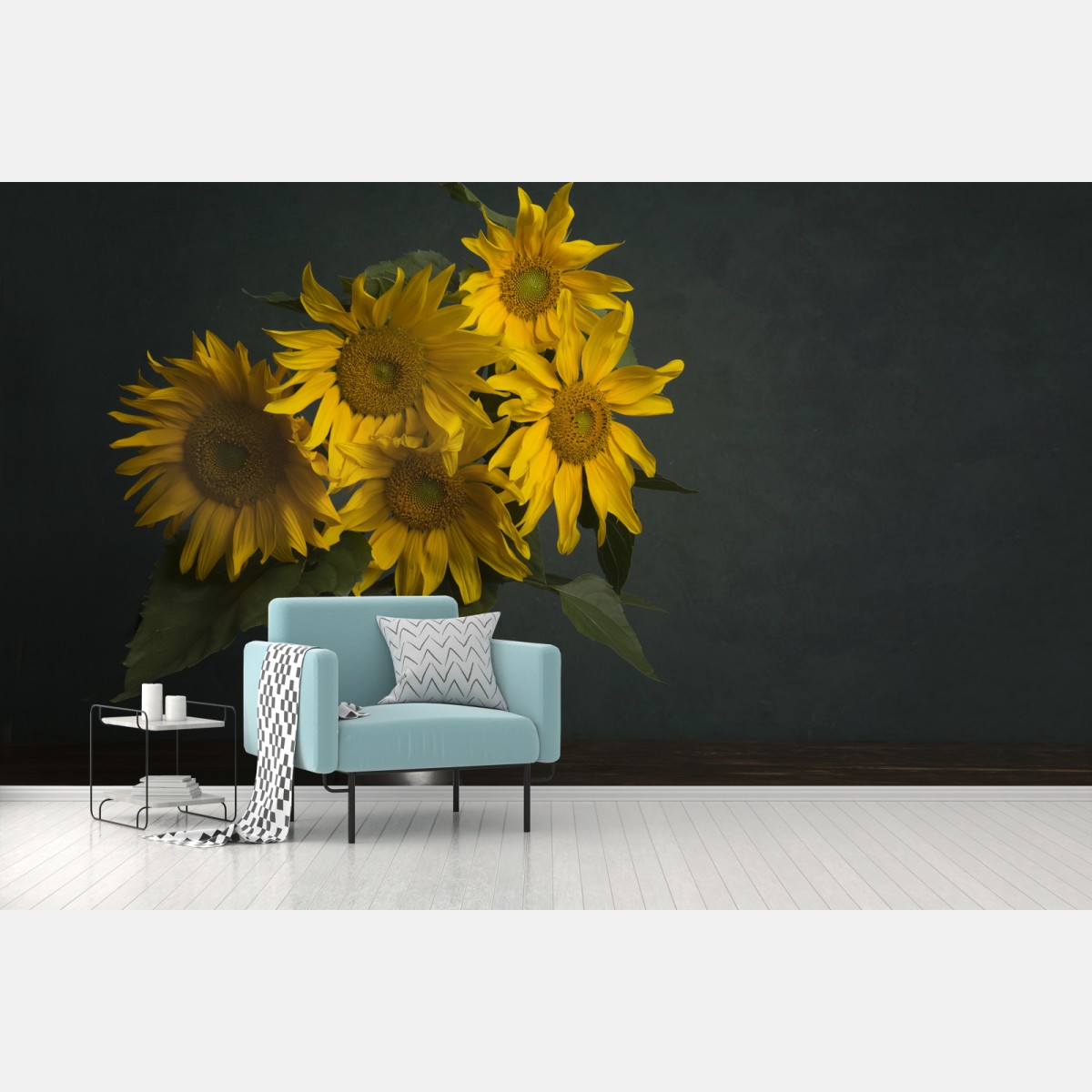 Fototapete strauß sonnenblumen auf dunklem hintergrund – Wallnifity®
