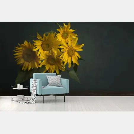 Fototapete strauß sonnenblumen auf dunklem hintergrund – Wallnifity®