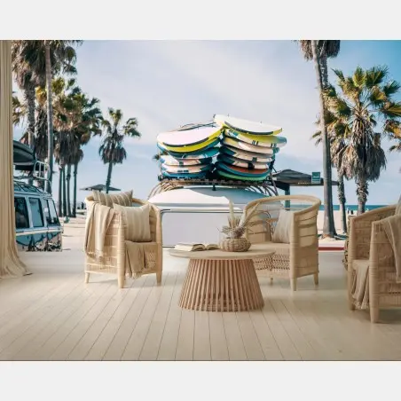 Fototapete retro van am strand mit surfboards – Wallnifity®