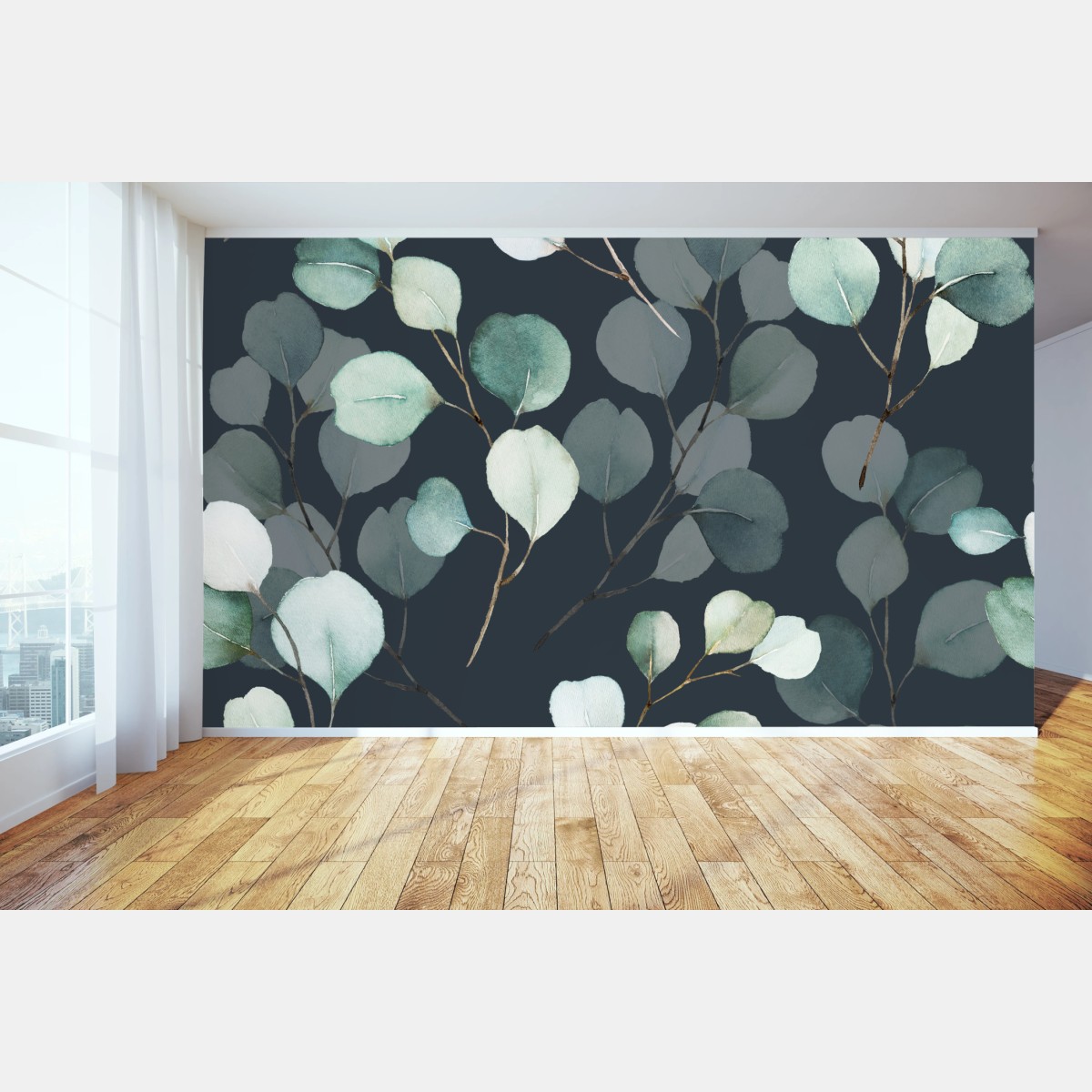Fototapete zartes eukalyptus-aquarellmuster – Wallnifity®