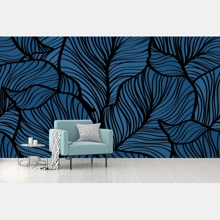 Fototapete tiefblaues botanisches blattmuster – Wallnifity®