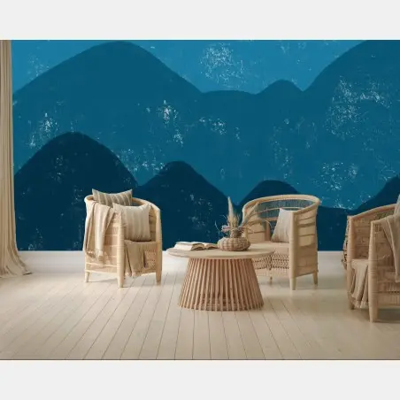 Fototapete strukturierte blaue berglandschaft mit sonne – Wallnifity®