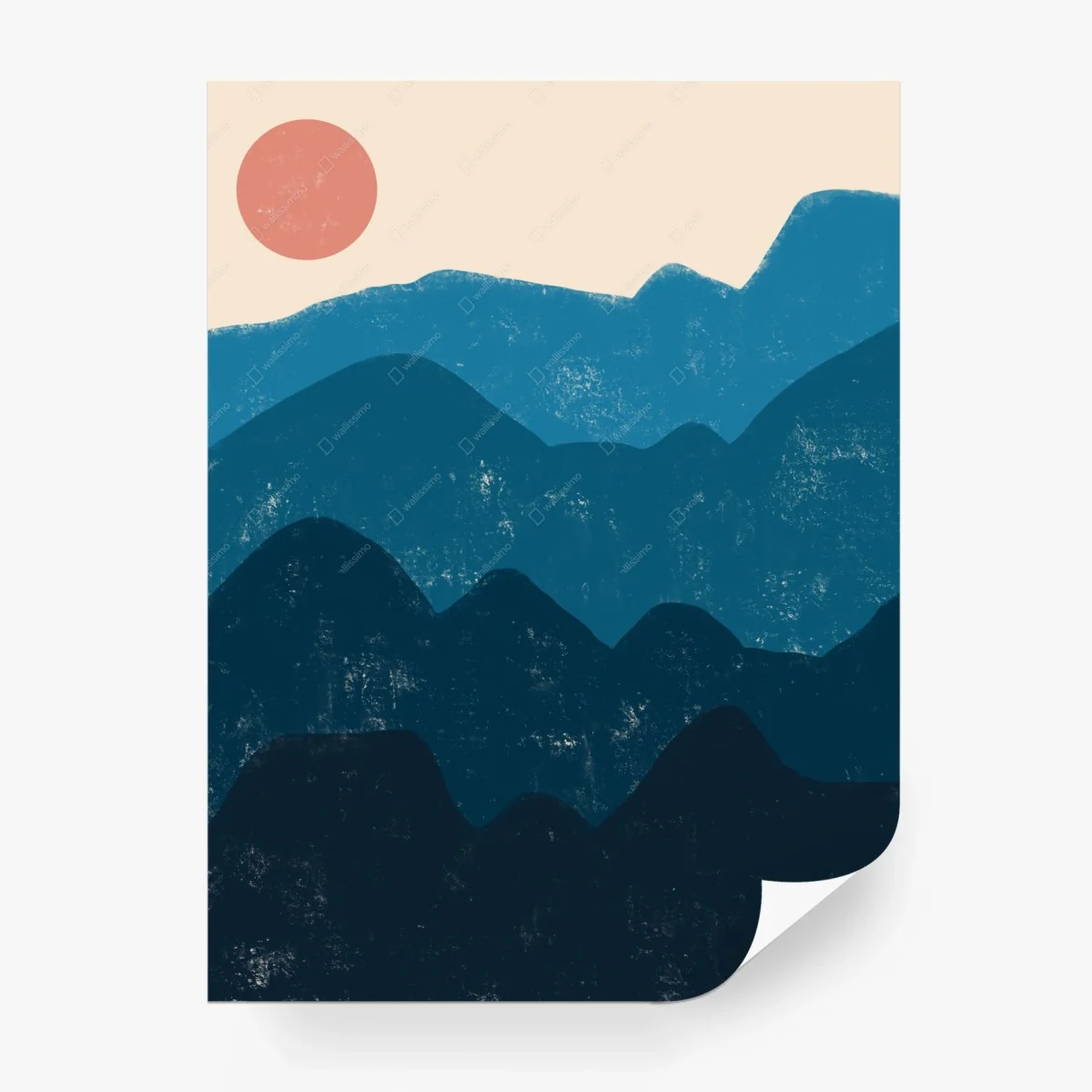 Fototapete strukturierte blaue berglandschaft mit sonne – Wallnifity®