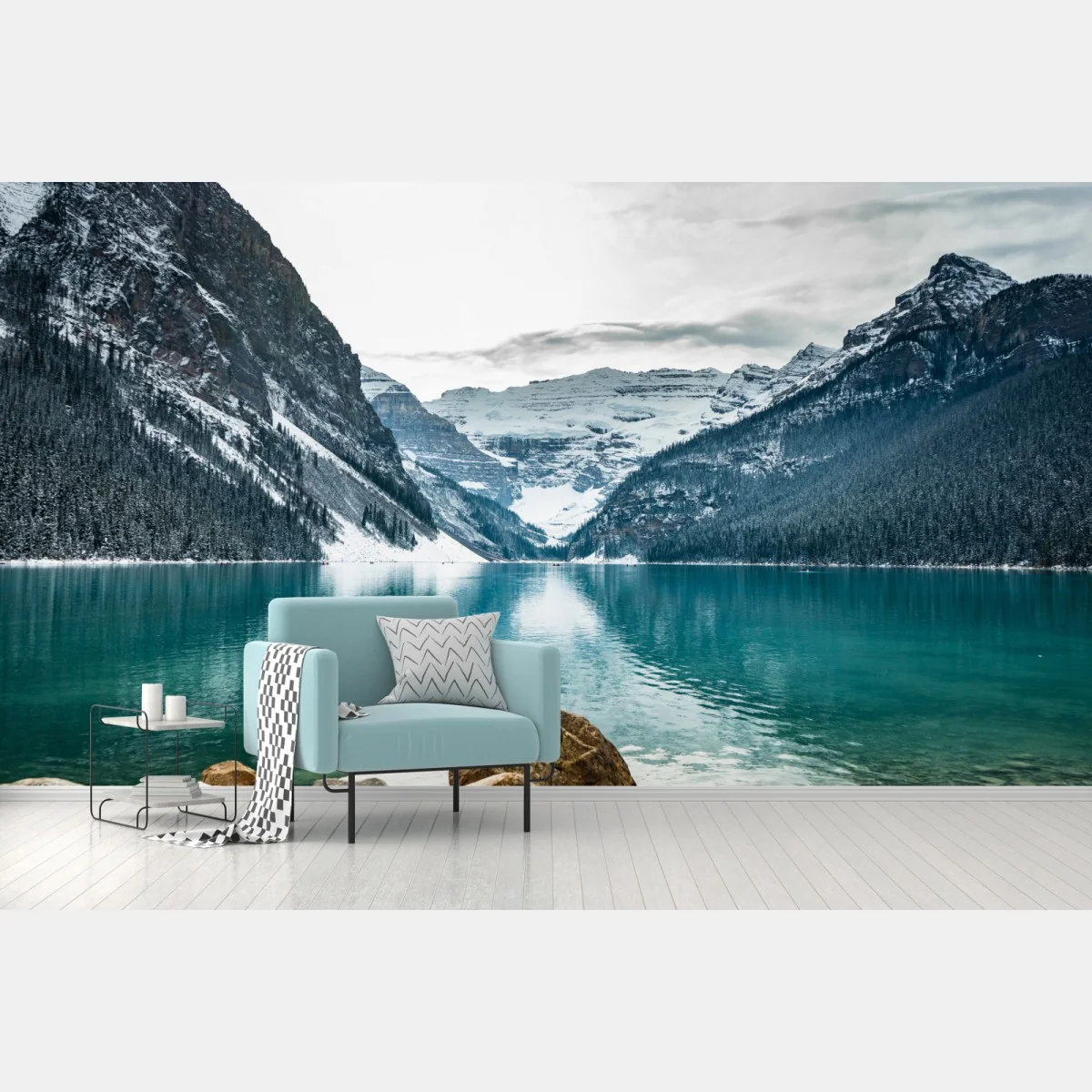 Fototapete türkisfarbener alpensee mit verschneiten gipfeln – Wallnifity® Fototapete türkisfarbener alpensee mit verschneiten gipfeln – Wallnifity®