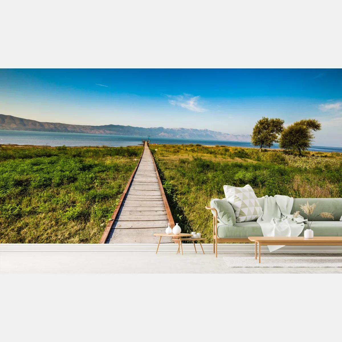 Fototapete Skadarsee hölzerner steg – Wallnifity® Fototapete Skadarsee hölzerner steg – Wallnifity®