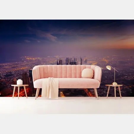 Fototapete abendliche stadtskyline mit leuchtenden lichtern – Wallnifity®