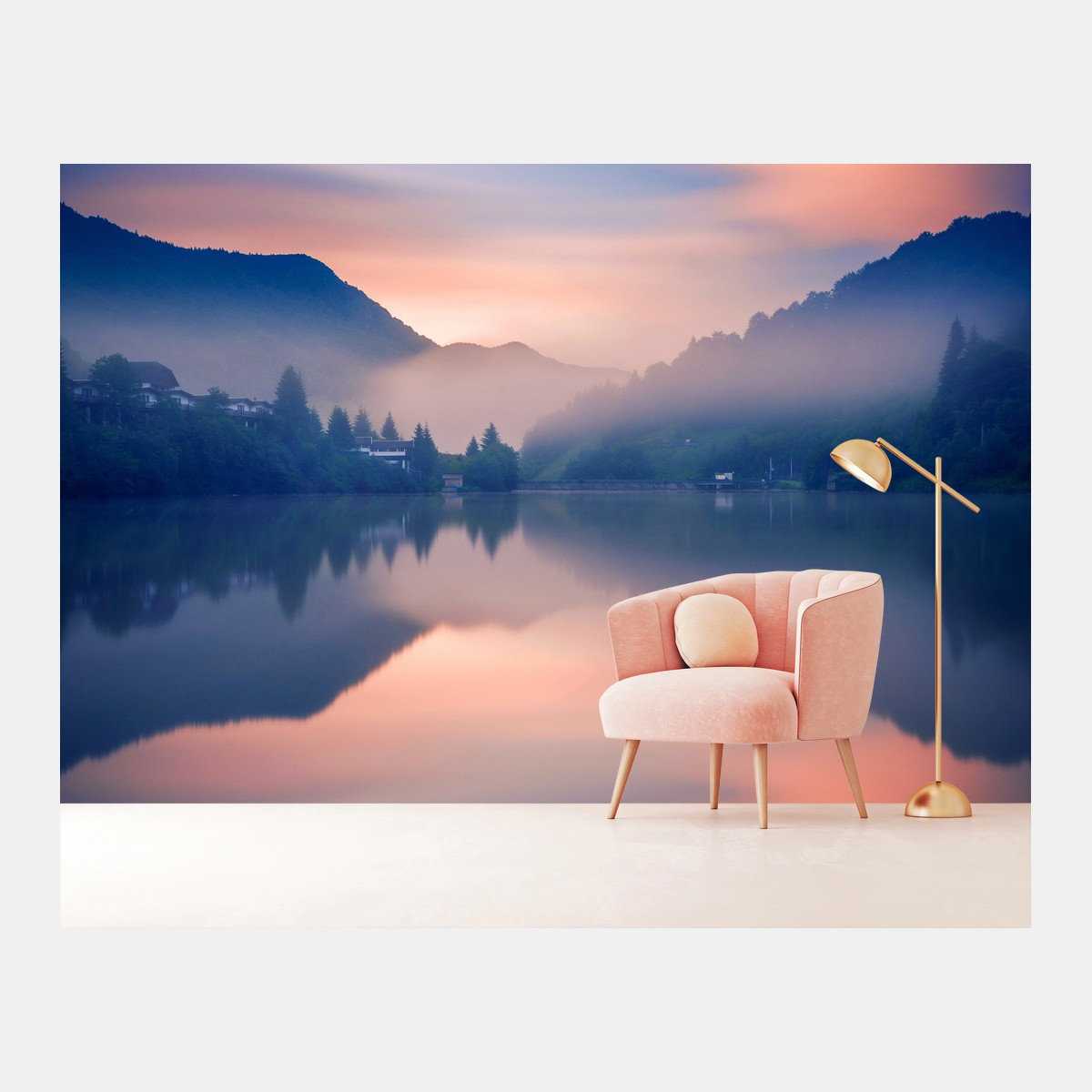 Fototapete nebeliger bergsee bei dämmerung – Wallnifity®