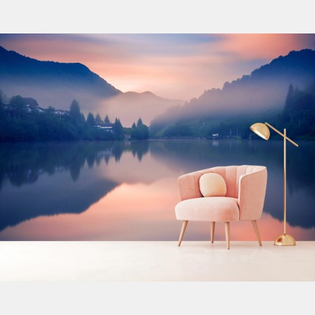 Fototapete nebeliger bergsee bei dämmerung – Wallnifity®