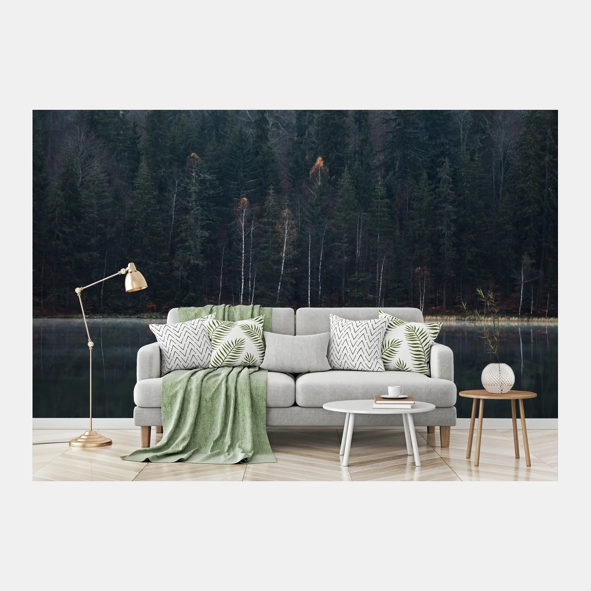 Fototapete neblige waldreflexion – Wallnifity® Fototapete neblige waldreflexion – Wallnifity®